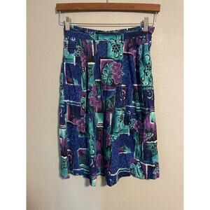 Vintage Womens Skirt Size Small Blue Rayon Blend Floral Pull On Artsy Boho READ